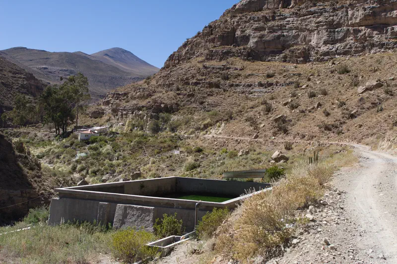 Gathering pool for water. Yes, the water was hot. But, it was very algae filled.